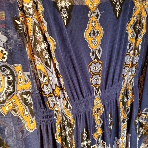 Inc International Concepts Blue Lined Blouse Sheer Paisley Overlay Medium Women - Picture 12 of 15